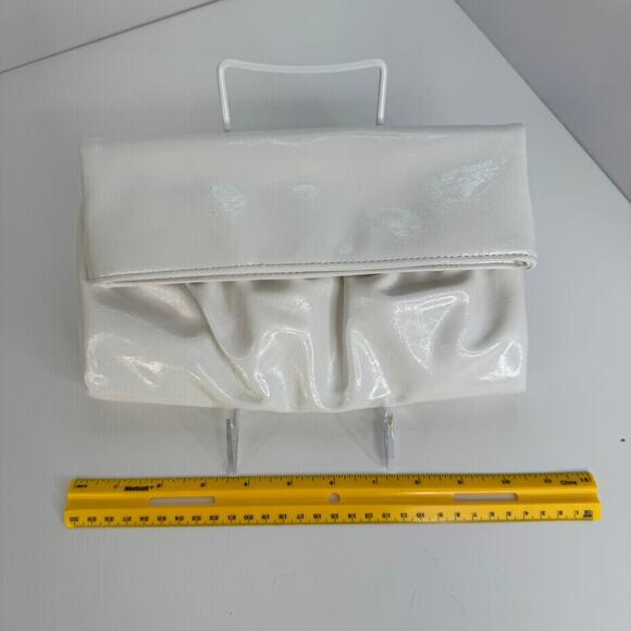 White Faux Patent Foldover Clutch Purse by Style & Co – Ruched Front Snap Close - Picture 16 of 16